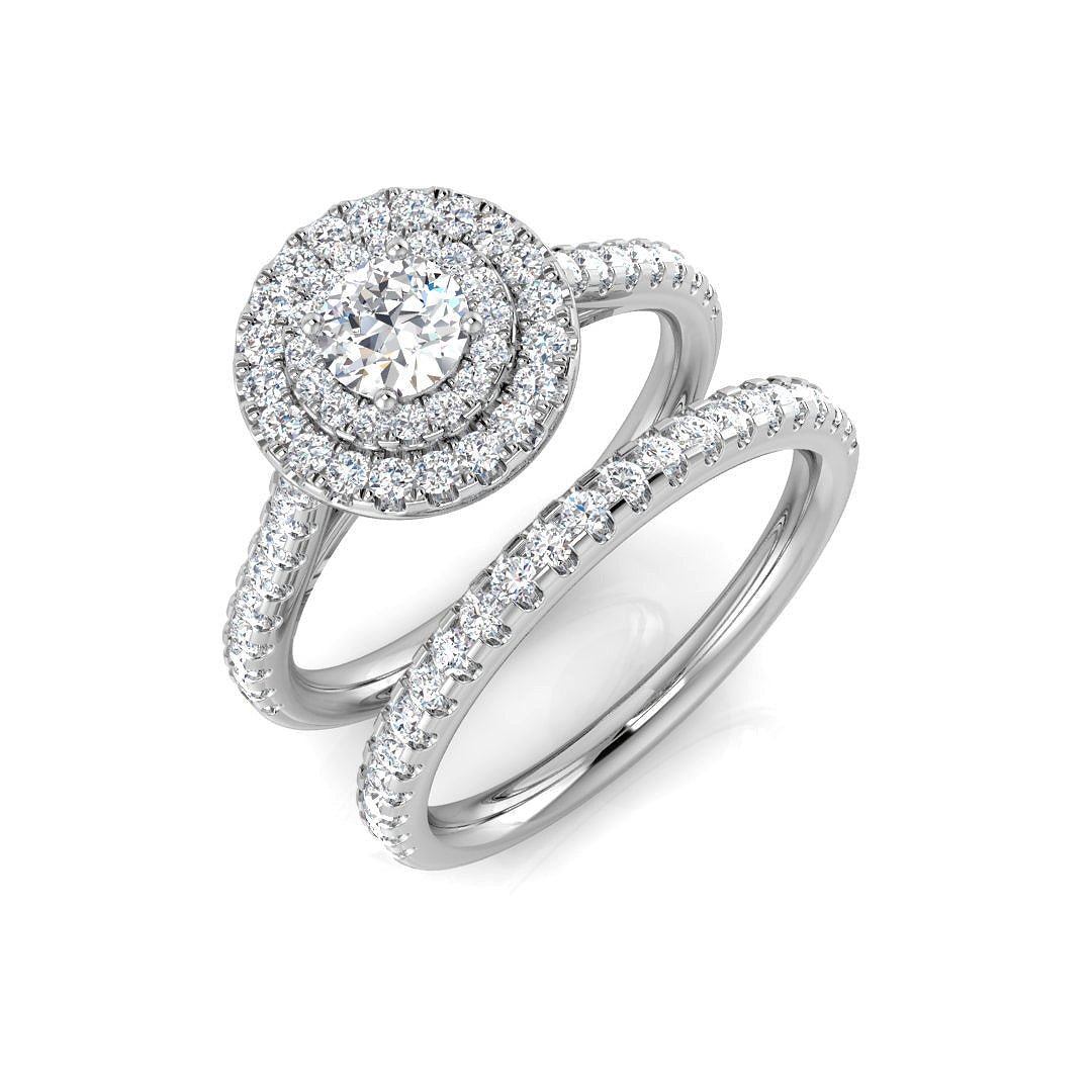9ct Yellow Gold 1.04ct Lab Grown Diamond Halo Bridal Set - Samuel Perry