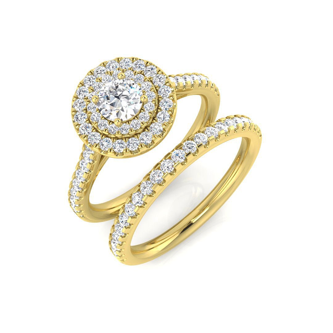 9ct Yellow Gold 1.04ct Lab Grown Diamond Halo Bridal Set - Samuel Perry