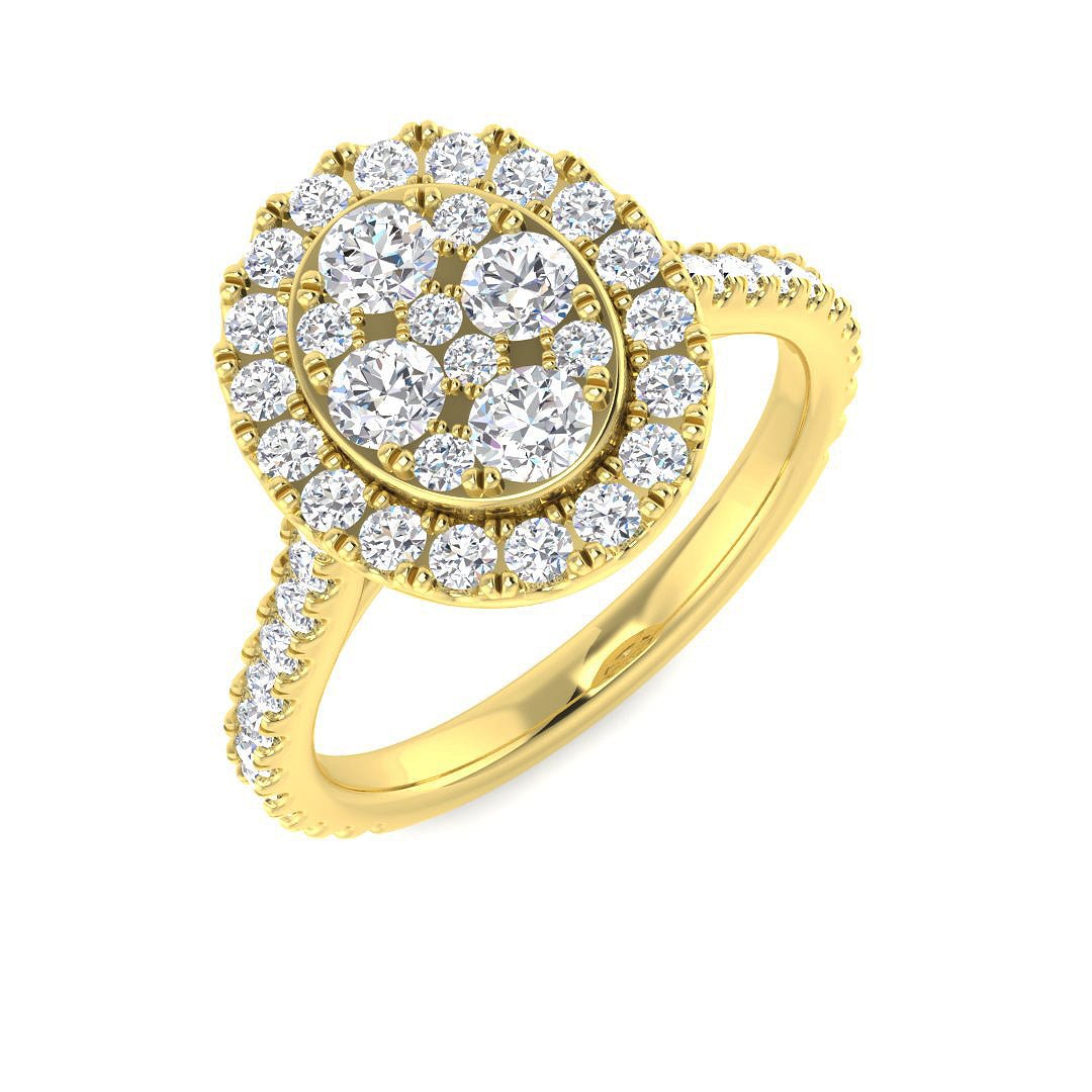 9ct Yellow Gold 1.06ct Lab Grown Diamond Oval Cluster with Shoulders Engagement Ring - Samuel Perry