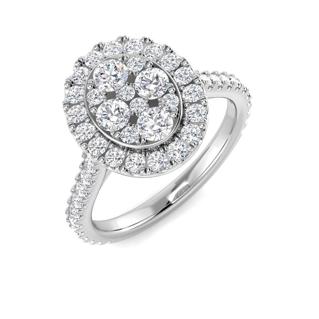 9ct Yellow Gold 1.06ct Lab Grown Diamond Oval Cluster with Shoulders Engagement Ring - Samuel Perry