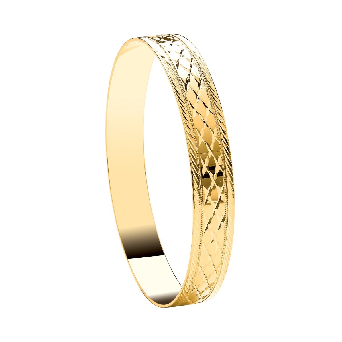 9ct Yellow Gold 10mm D/C Slave Round Bangle – Timeless Elegance - Samuel Perry