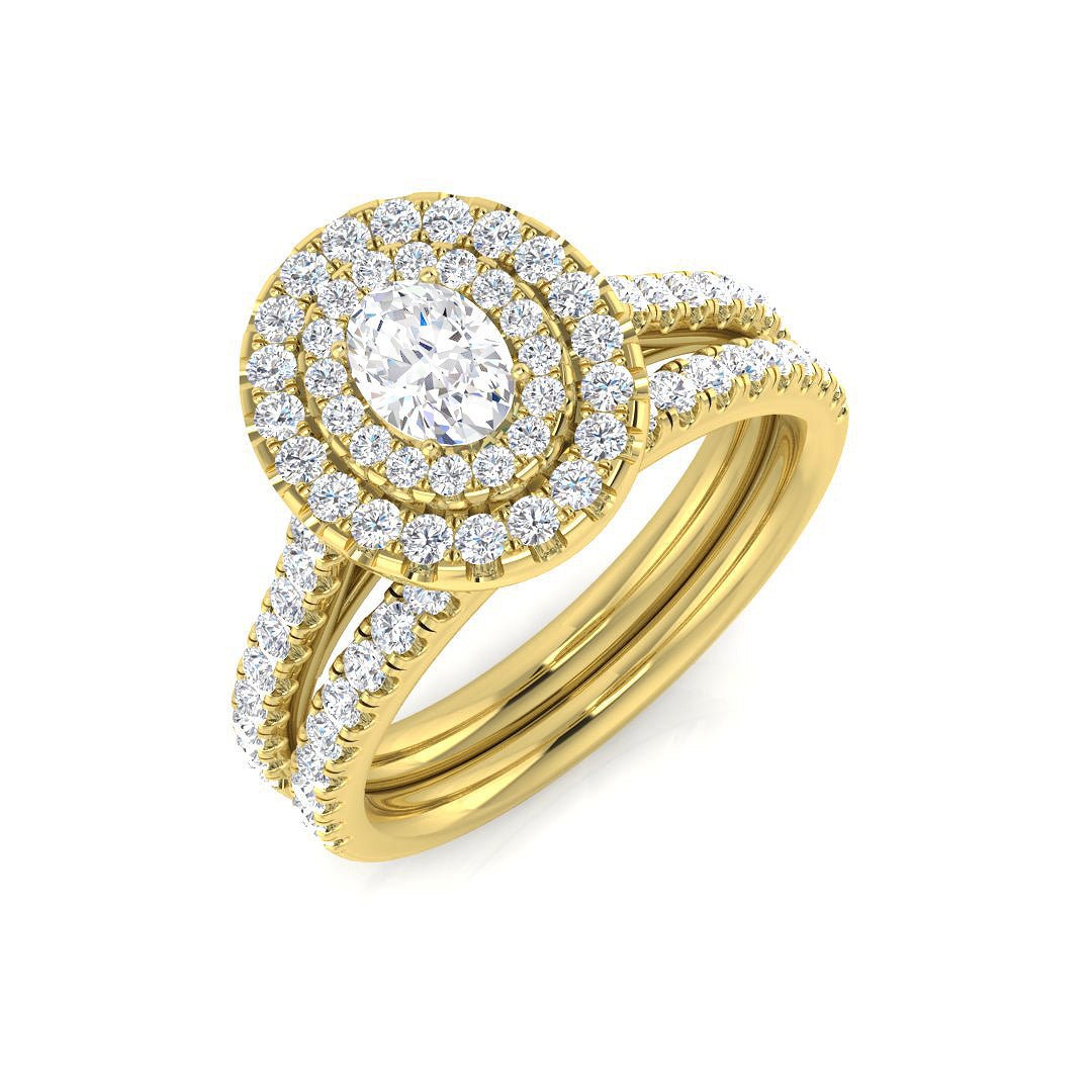 9ct Yellow Gold 1.10ct Lab Grown Diamond Oval Halo Bridal Set - Samuel Perry