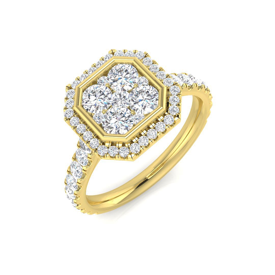 9ct Yellow Gold 1.19ct Lab Grown Diamond Octagonal Cluster Engagement Ring - Samuel Perry