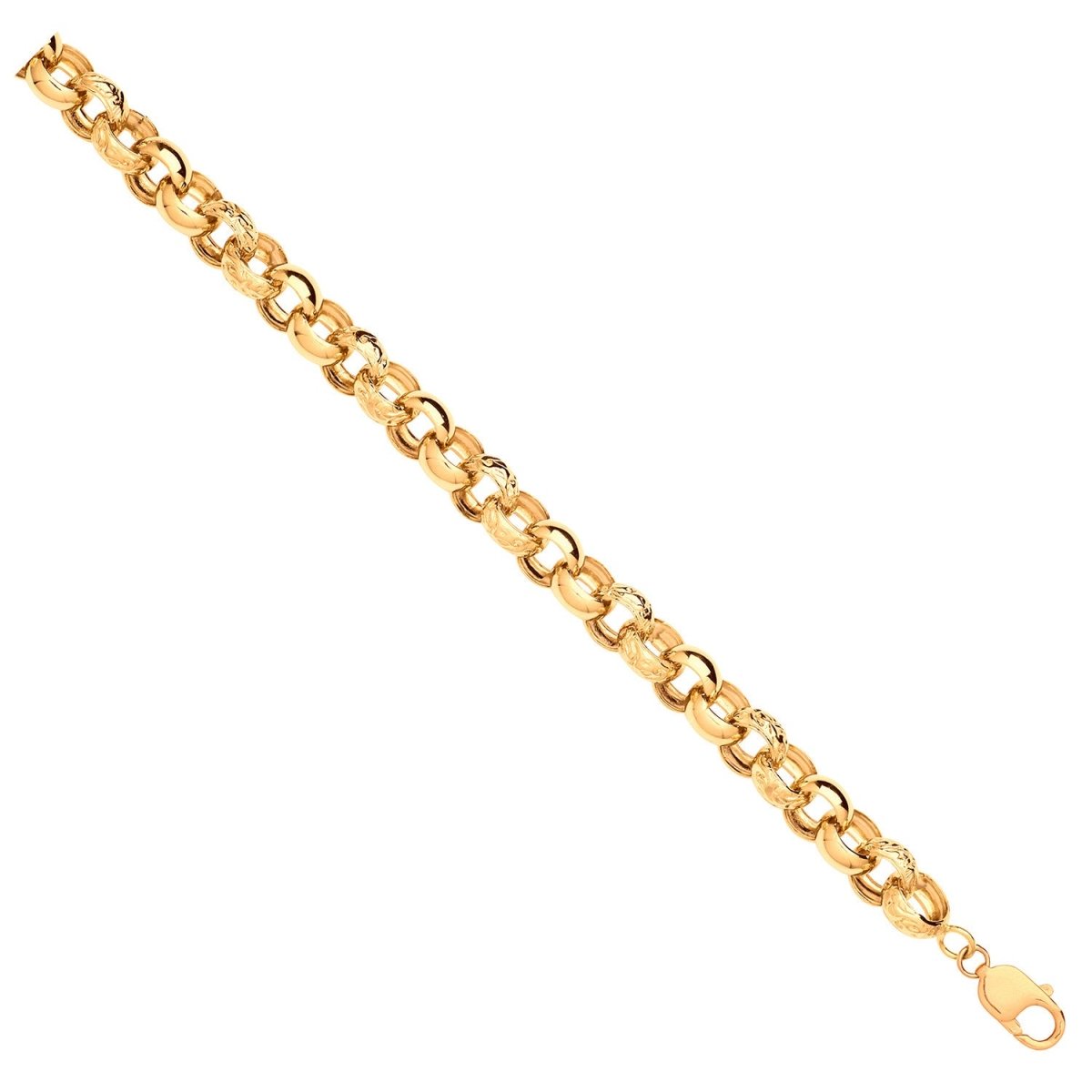 9ct Yellow Gold 12.5mm Engraved Belcher Bracelet - Samuel Perry