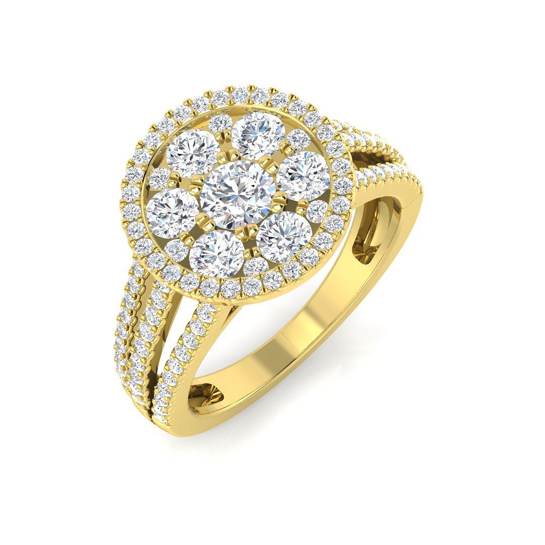 9ct Yellow Gold 1.35ct Lab Grown Diamond Cluster Engagement Ring - Samuel Perry