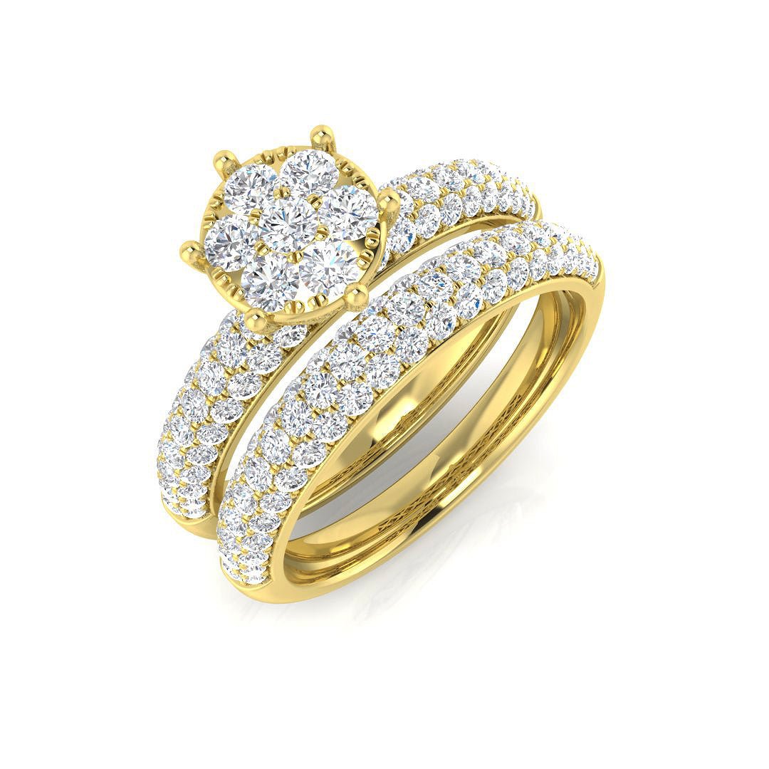 9ct Yellow Gold 1.36ct Lab Grown Diamond Cluster Solitaire Bridal Set - Samuel Perry