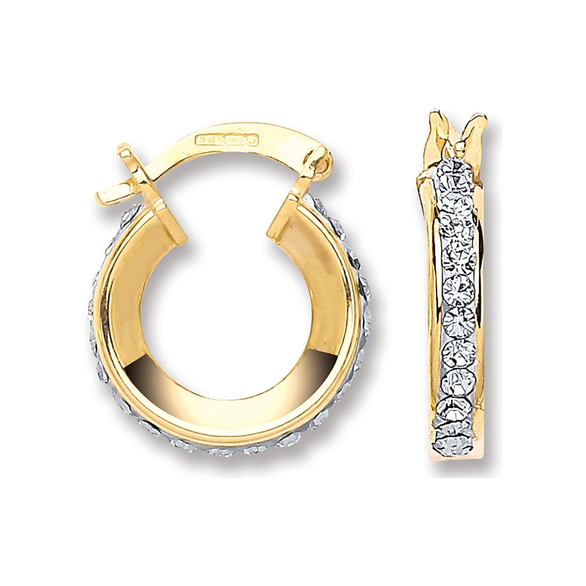 9ct Yellow Gold 14mm Round Crystal Hoop Earrings - Samuel Perry