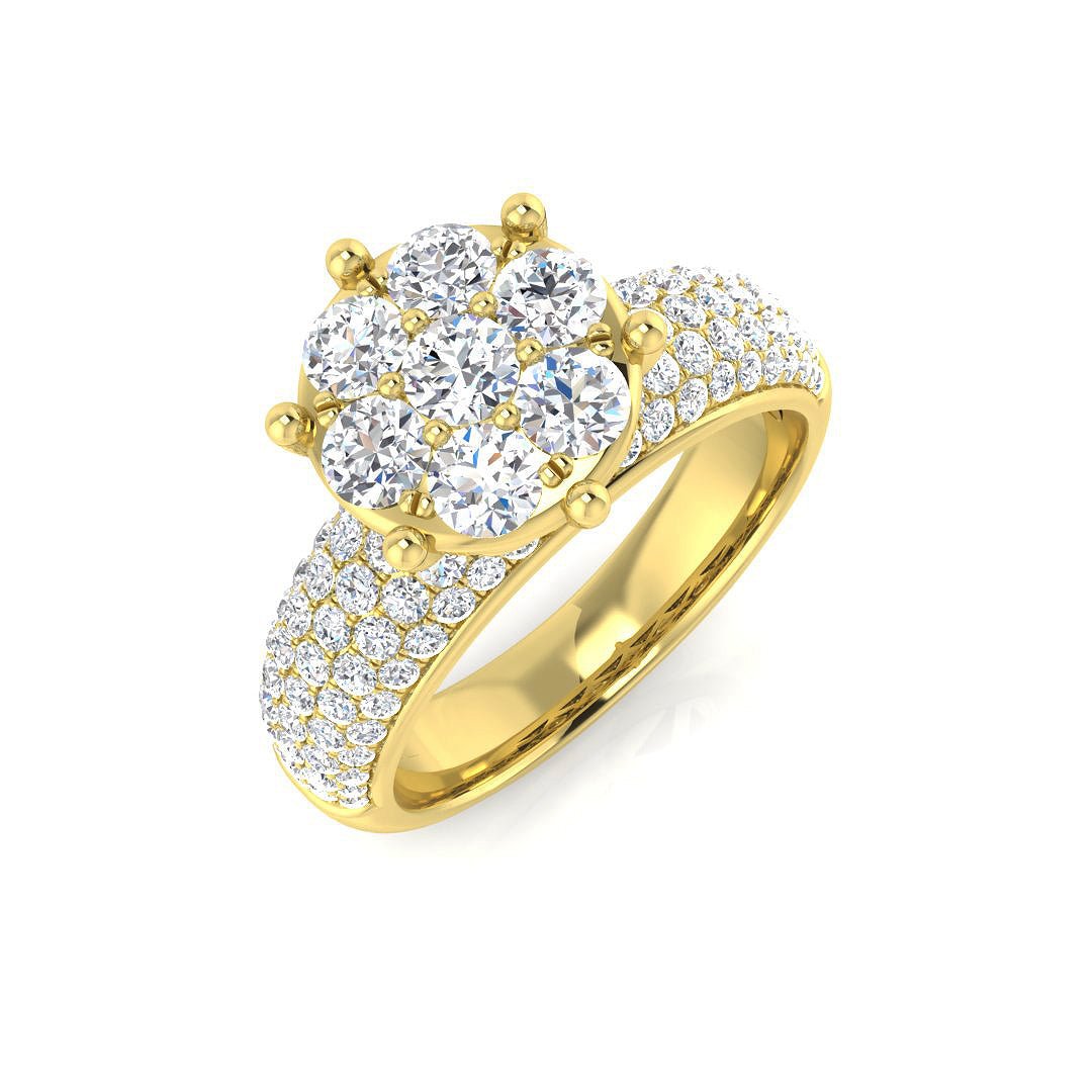 9ct Yellow Gold 1.56ct Lab Grown Diamond Pave Cluster Engagement Ring - Samuel Perry