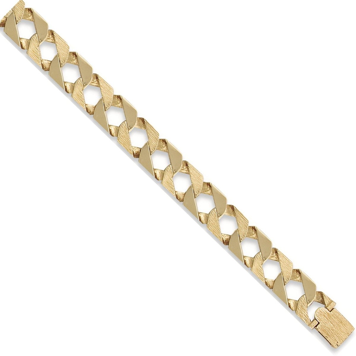 9ct Yellow Gold 17mm Plain & Bark Casted Curb Bracelet - Samuel Perry