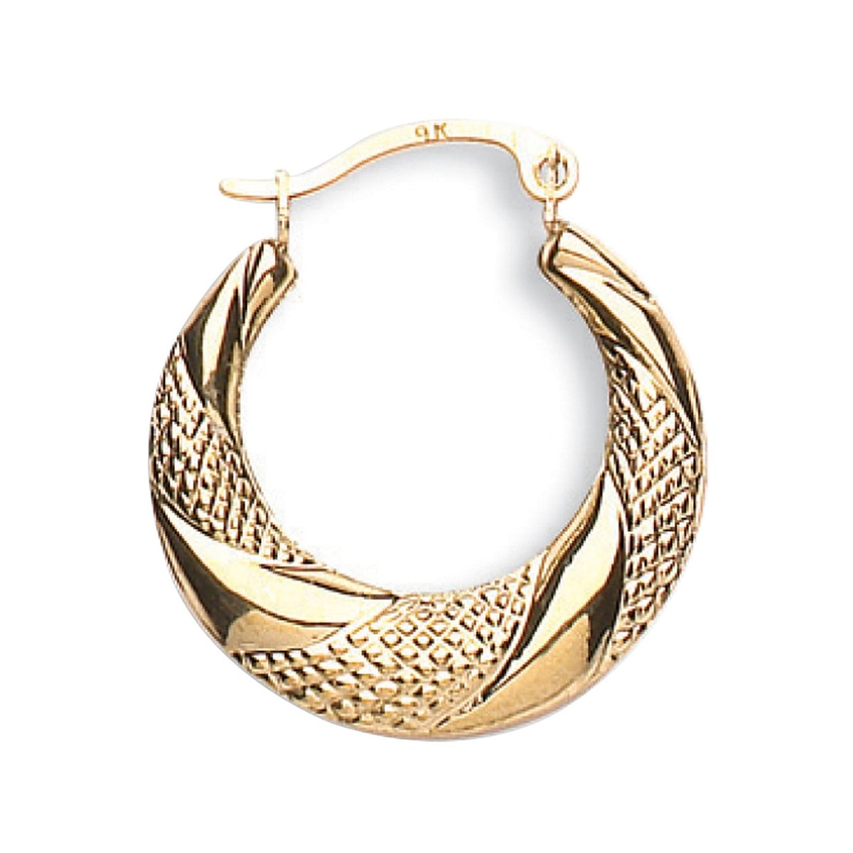 9ct Yellow Gold 21mm Patterned Creole Earrings - Samuel Perry