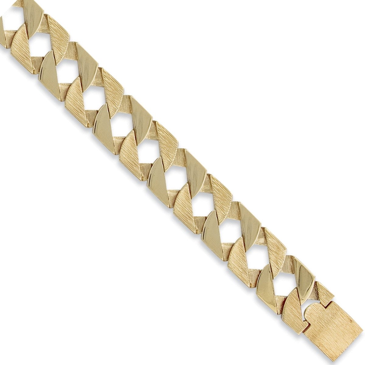 9ct Yellow Gold 22mm Plain & Bark Casted Curb Bracelet - Samuel Perry