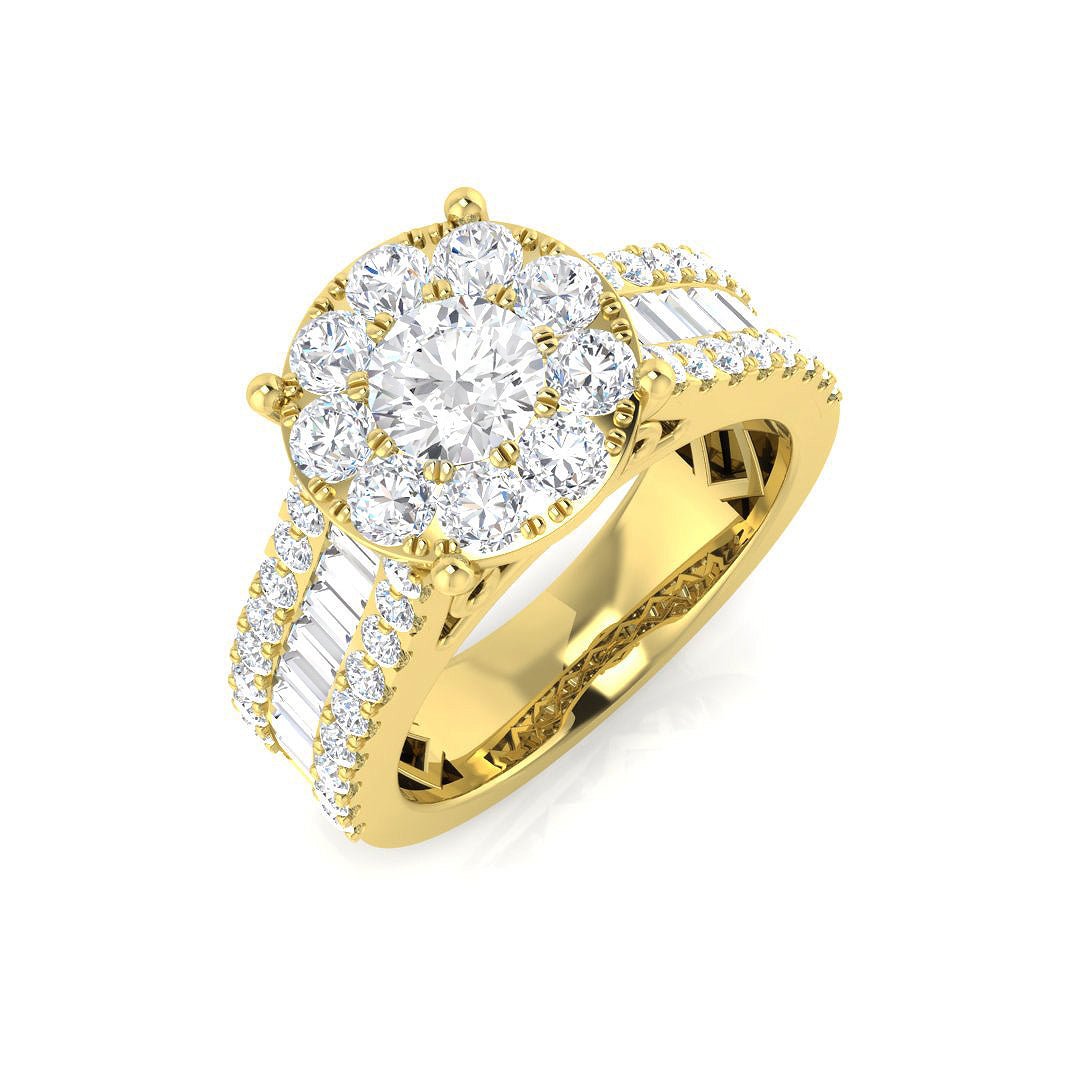 9ct Yellow Gold 2.32ct Lab Grown Diamond Baguette Cluster Engagement Ring - Samuel Perry