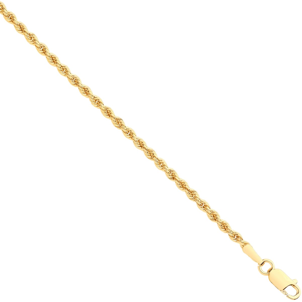 9ct Yellow Gold 2mm Hollow Rope Bracelet - Samuel Perry