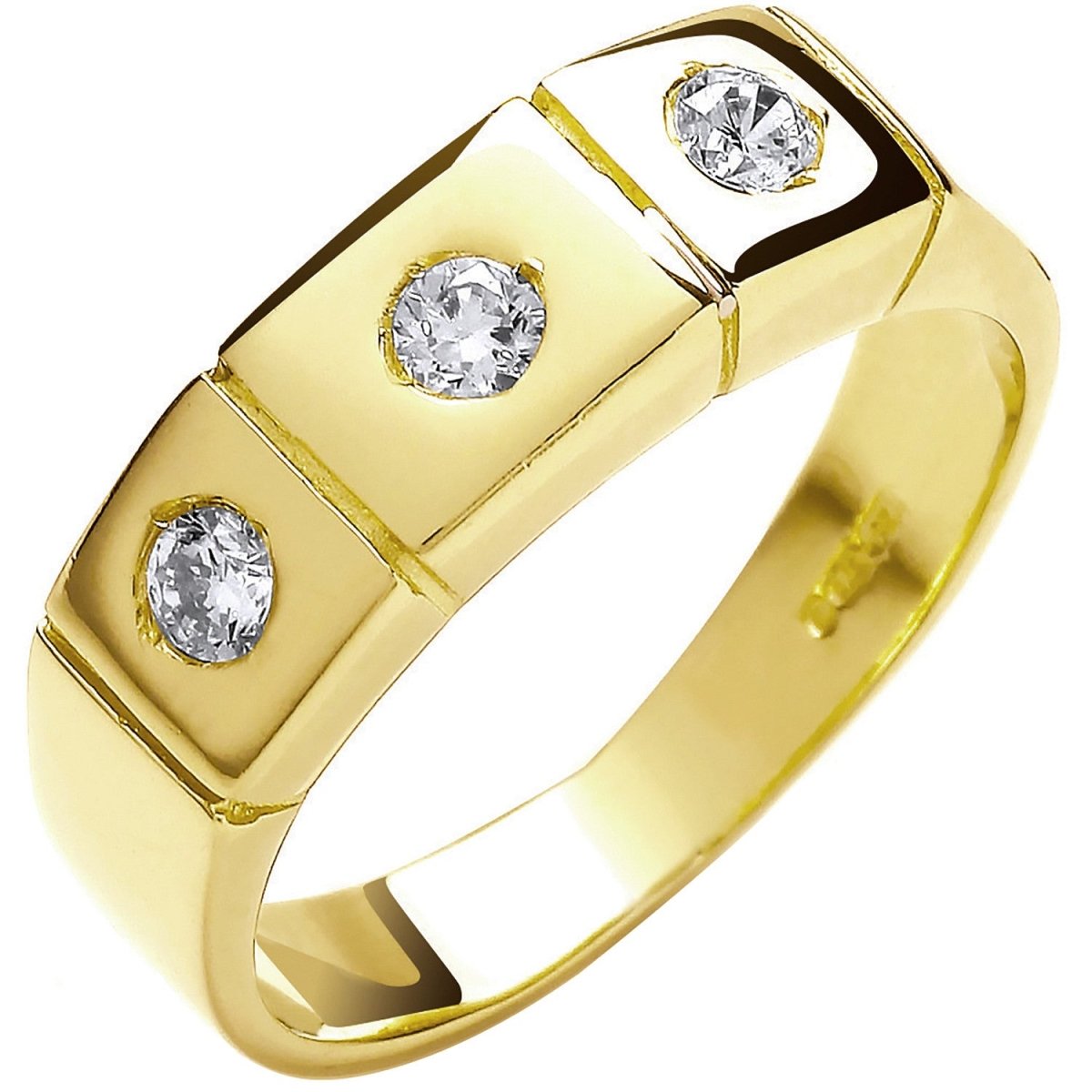 9ct Yellow Gold 3 Stone CZ Ring – Sleek, Modern Elegance - Samuel Perry