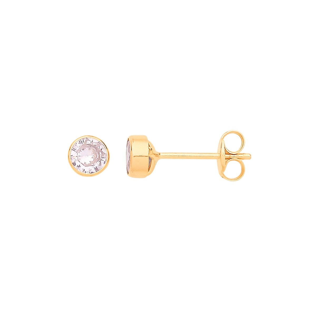 9ct Yellow Gold 4mm Rubover Set Clear CZ Stud Earrings - Samuel Perry