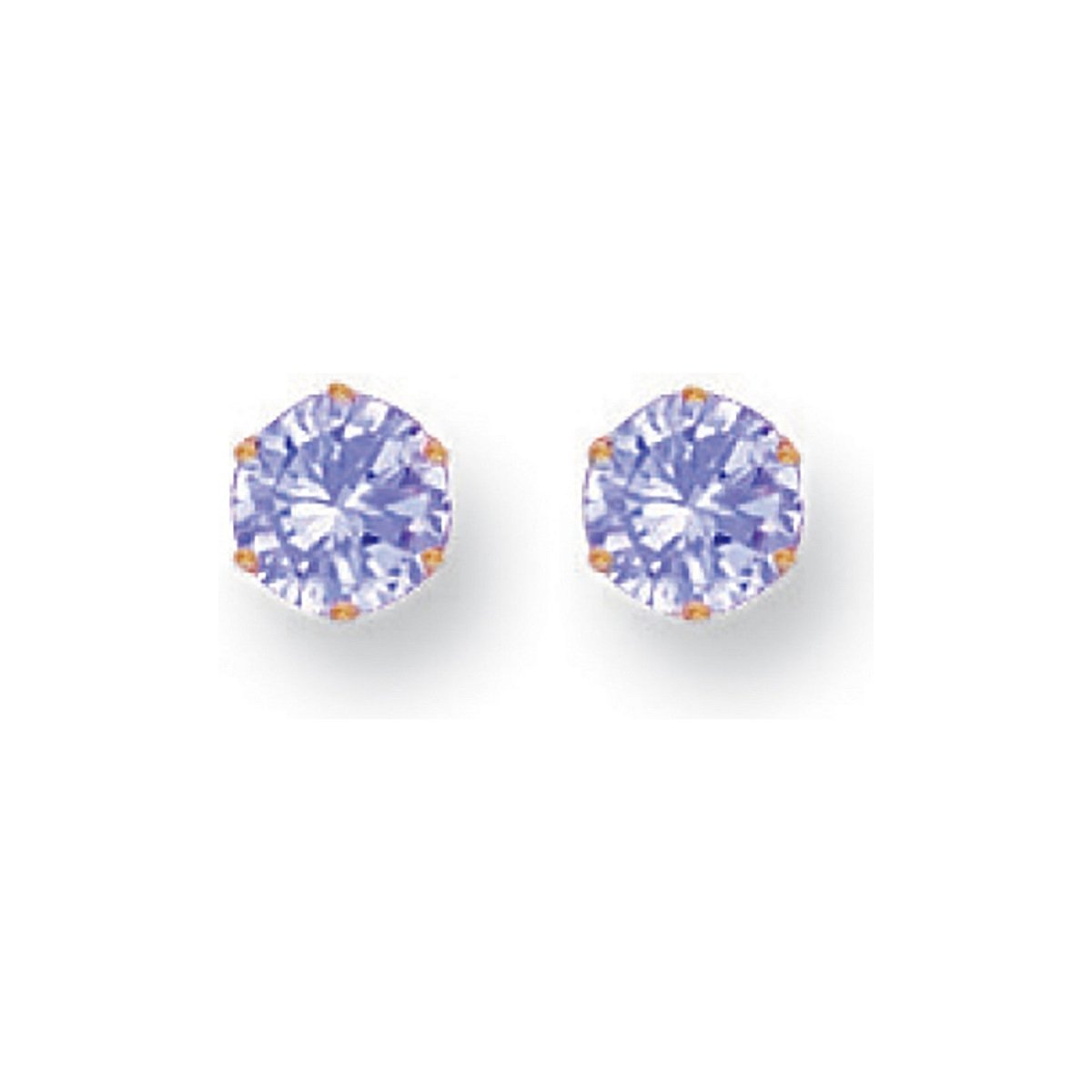 9ct Yellow Gold 5mm Claw Set Lavender CZ Stud Earrings - Samuel Perry