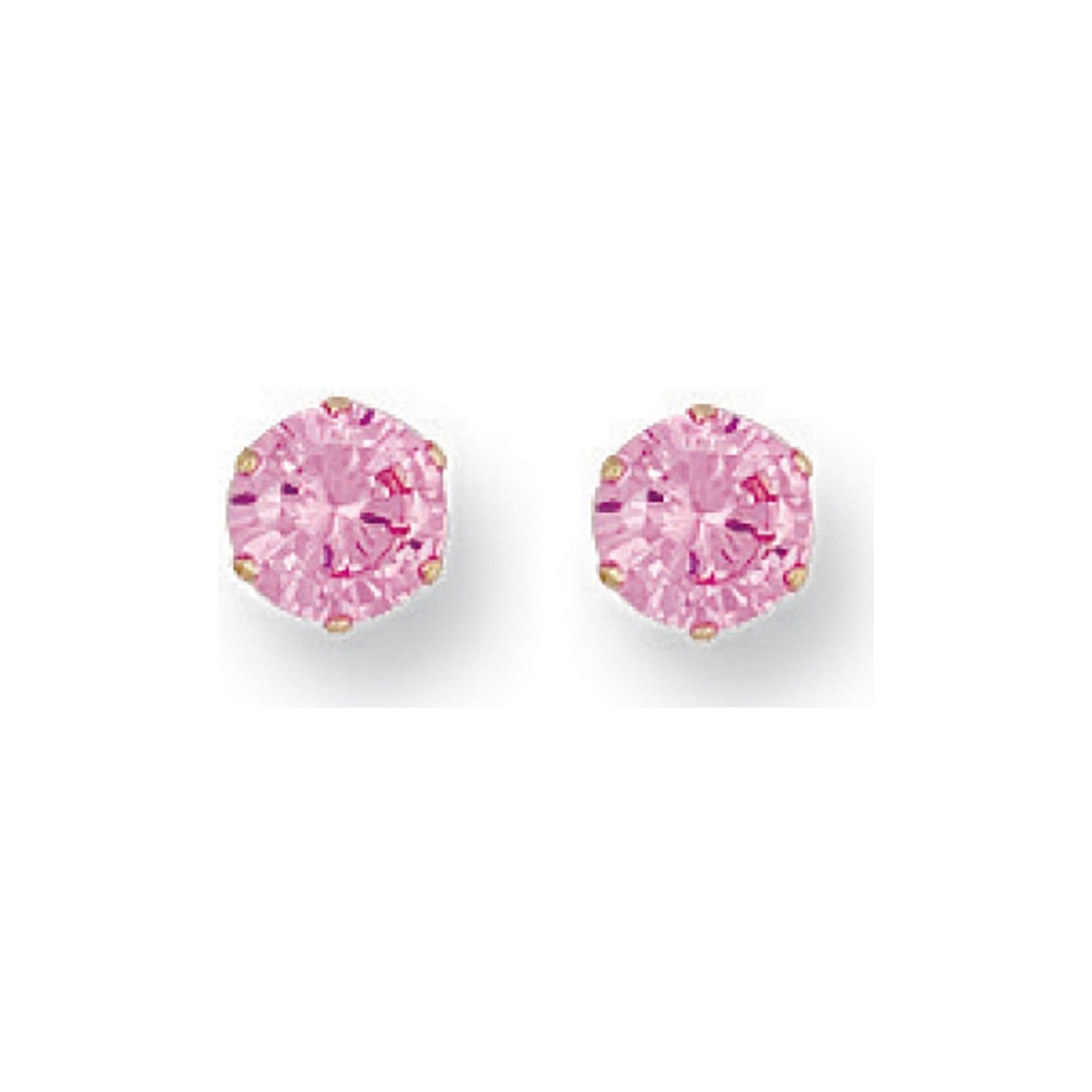 9ct Yellow Gold 5mm Claw Set Pink CZ Stud Earrings - Samuel Perry