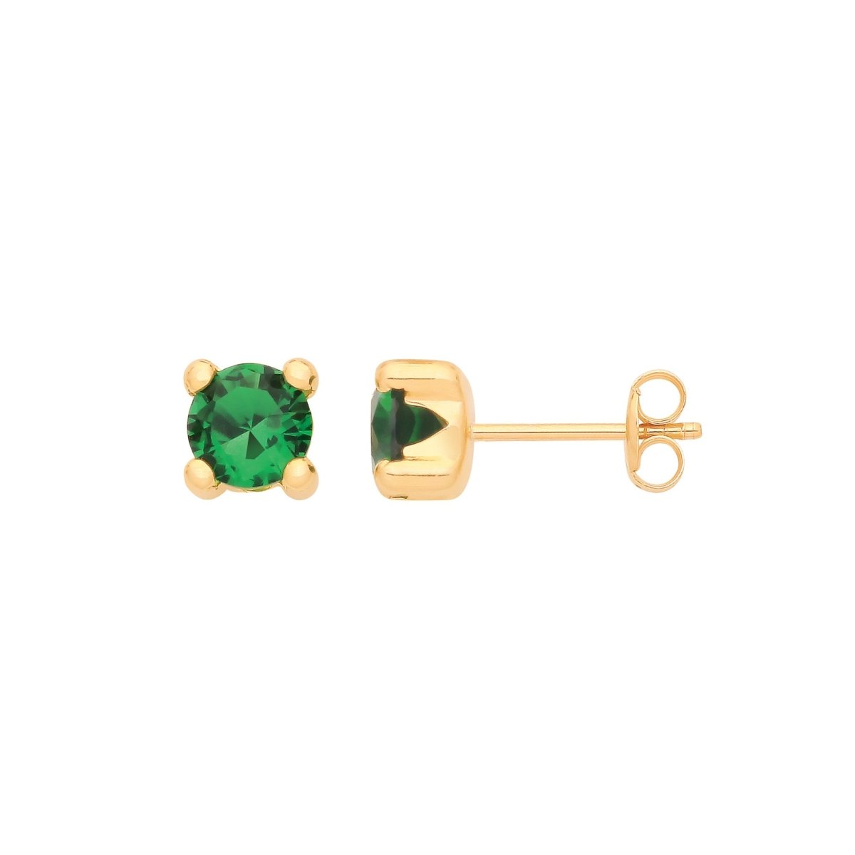 9ct Yellow Gold 5mm Round Green CZ Stud Earrings - Samuel Perry