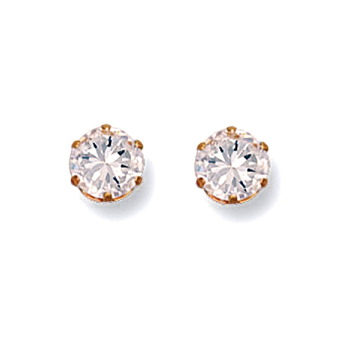 9ct Yellow Gold 6mm Claw Set CZ Stud Earrings - Samuel Perry