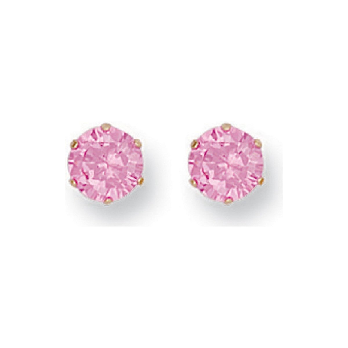 9ct Yellow Gold 6mm Claw Set Pink CZ Stud Earrings - Samuel Perry