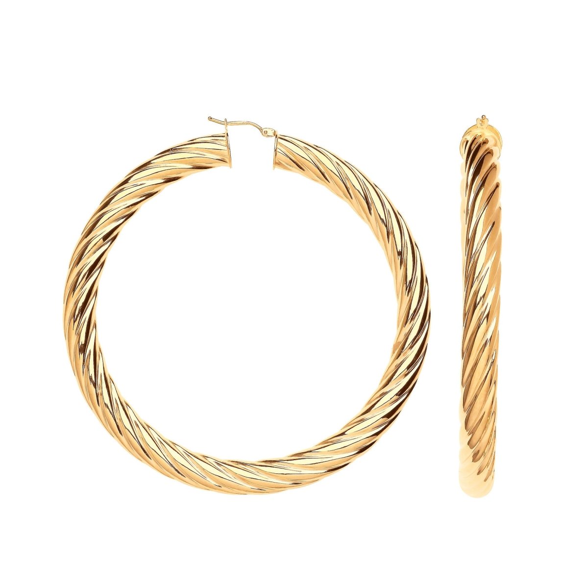 9ct Yellow Gold 75mm Chunky Twist Hoop Earrings - Samuel Perry