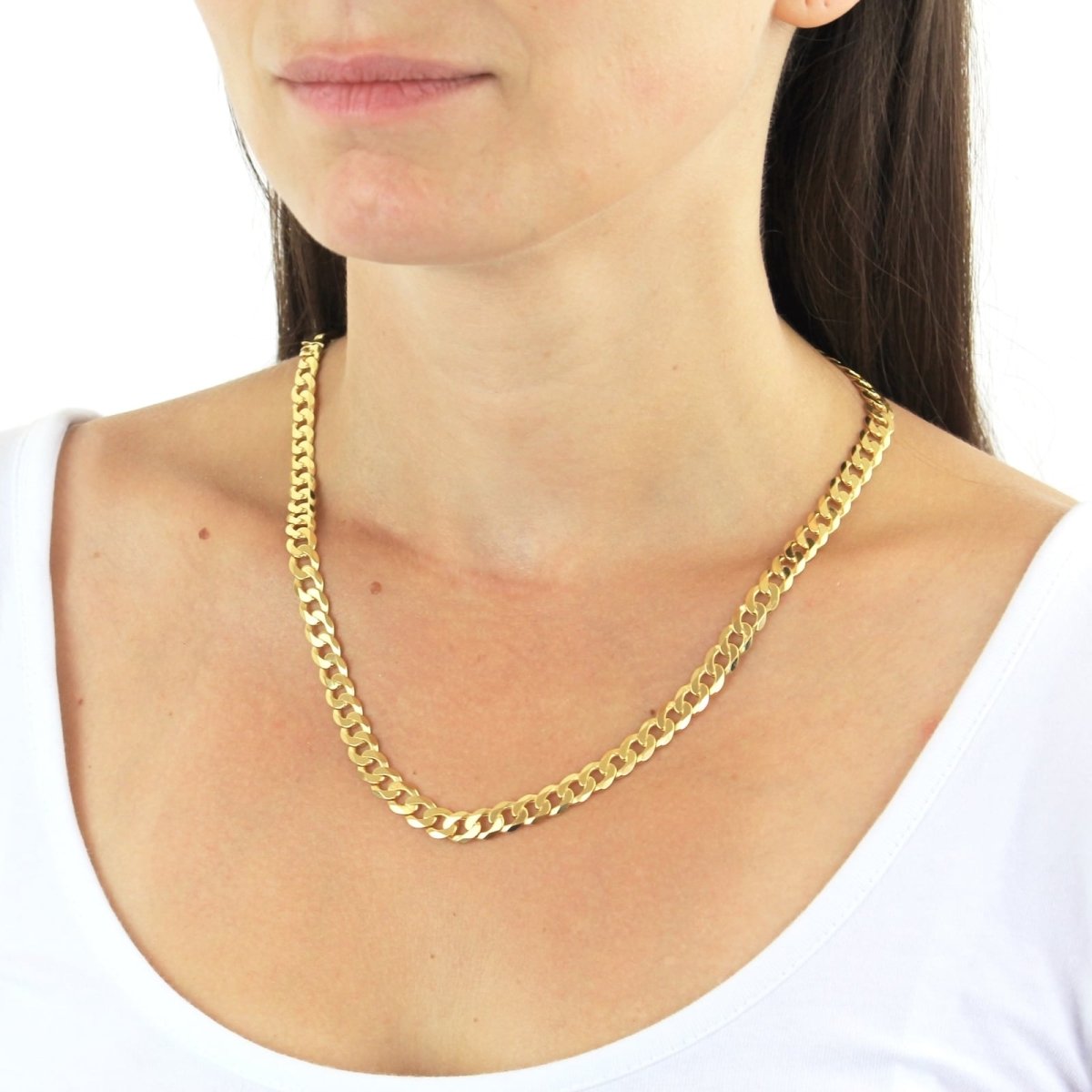 9ct Yellow Gold 7mm Curb Chain Necklace - Samuel Perry