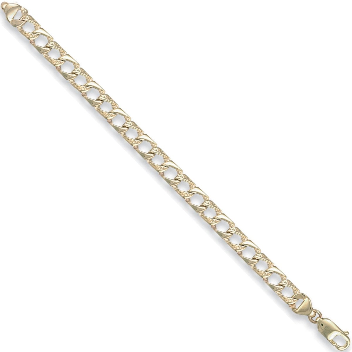 9ct Yellow Gold 7mm Plain & Bark Casted Curb Baby Bracelet - Samuel Perry