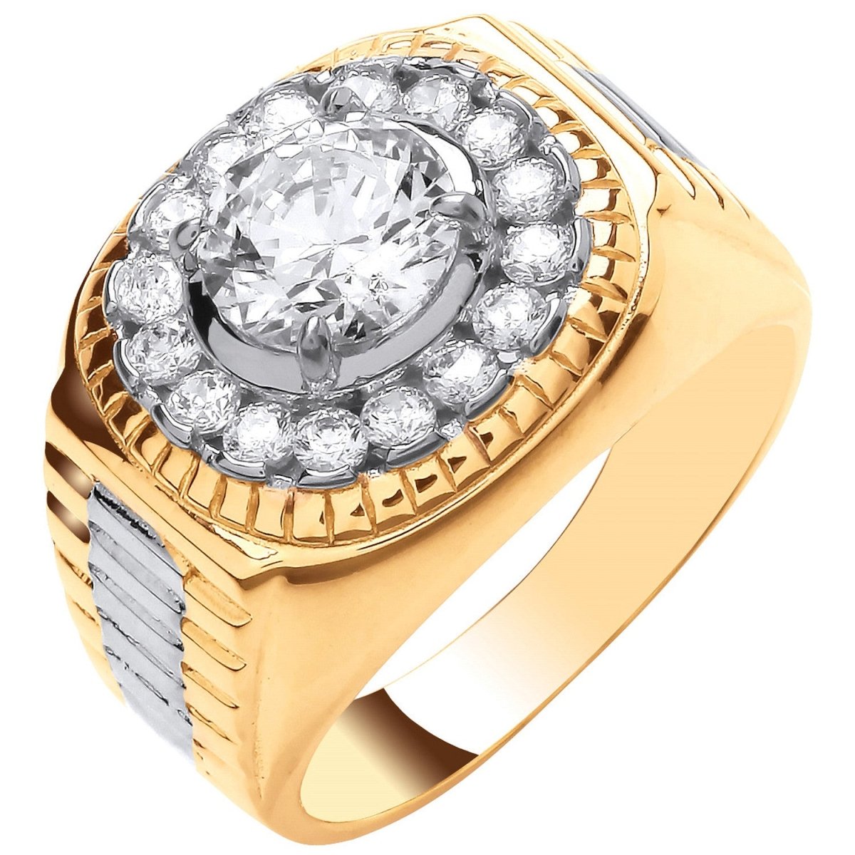 9ct Yellow Gold 8mm CZ Fancy Gents Ring - Samuel Perry