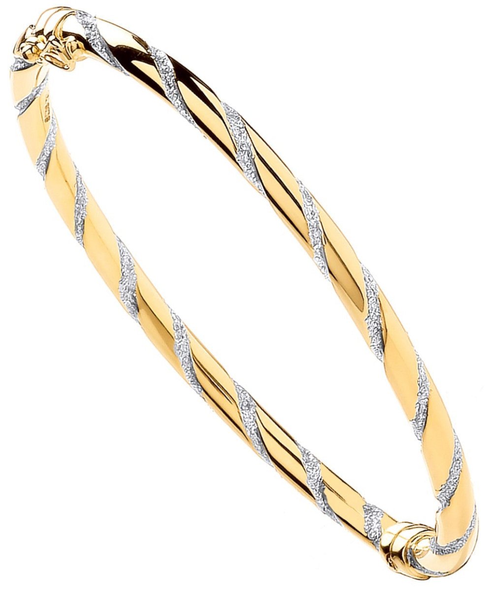 9ct Yellow Gold and White Gold Glitter Stripe 4mm Twist Bangle - Samuel Perry
