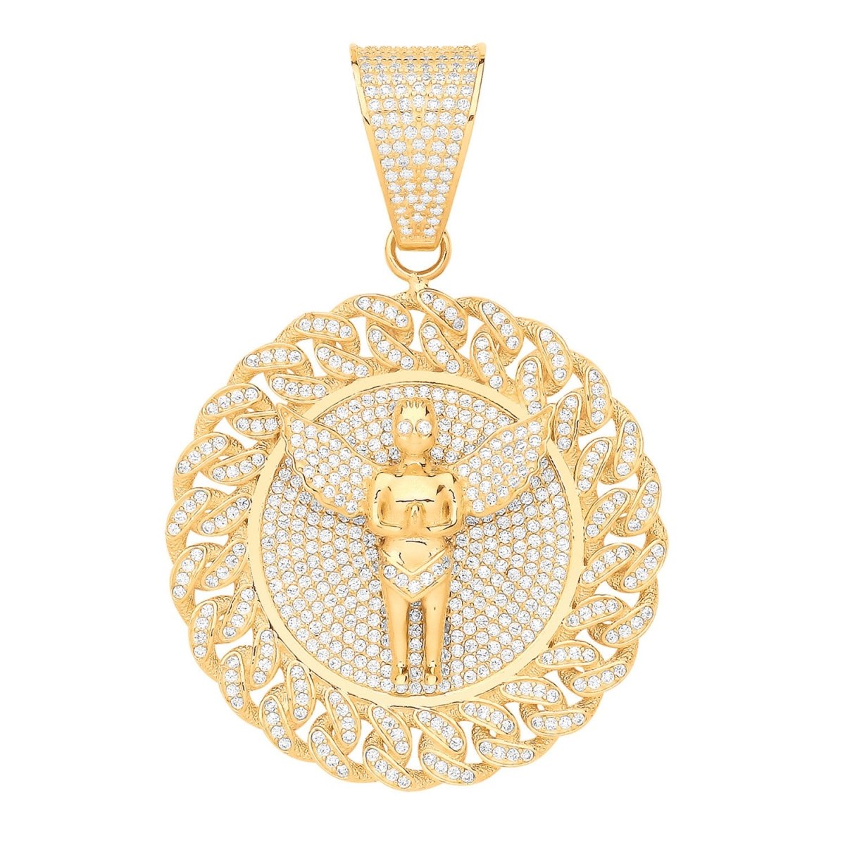 9ct Yellow Gold Angel Medallion CZ Pendant – Luxury Statement - Samuel Perry