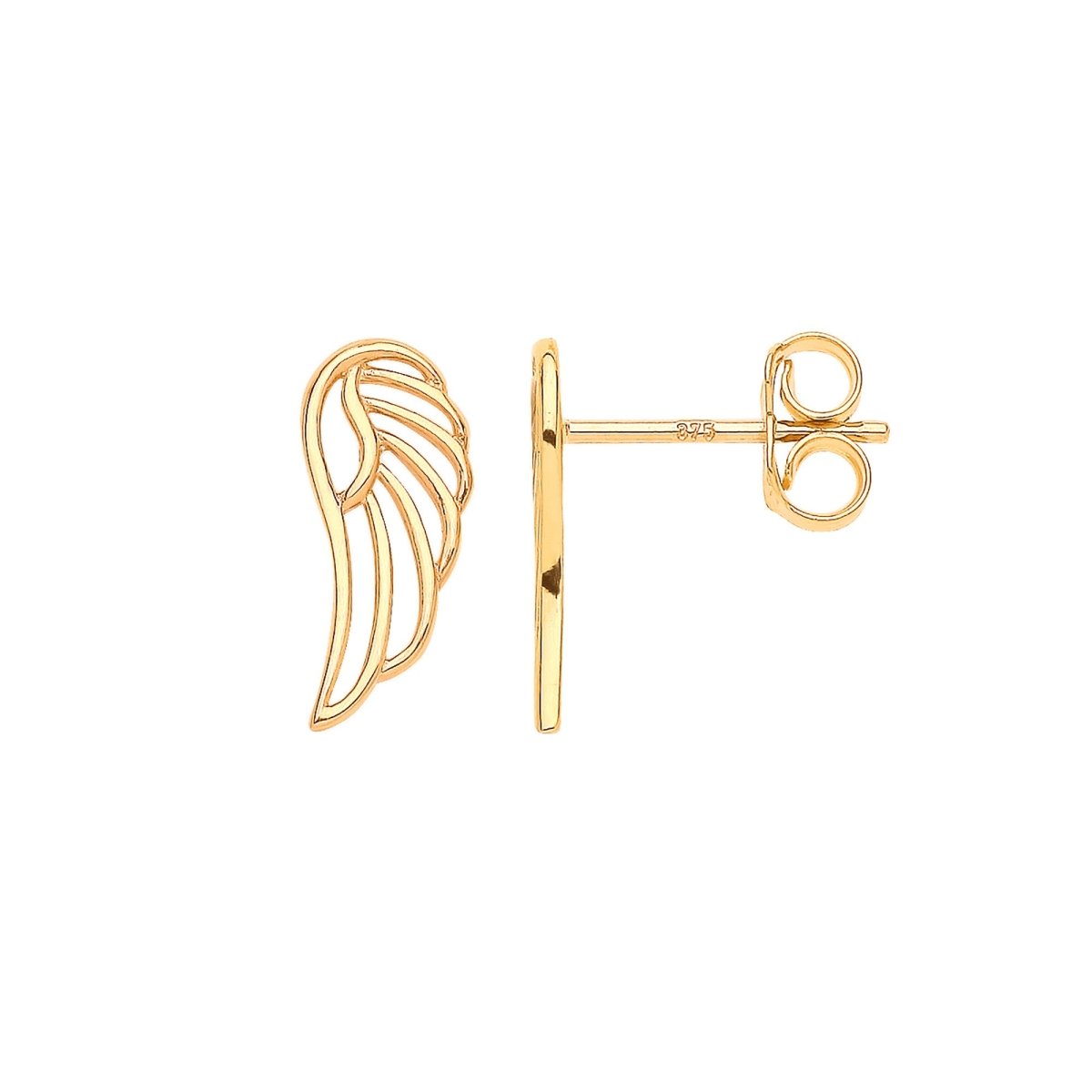 9ct Yellow Gold Angel Wing Stud Earrings - Samuel Perry