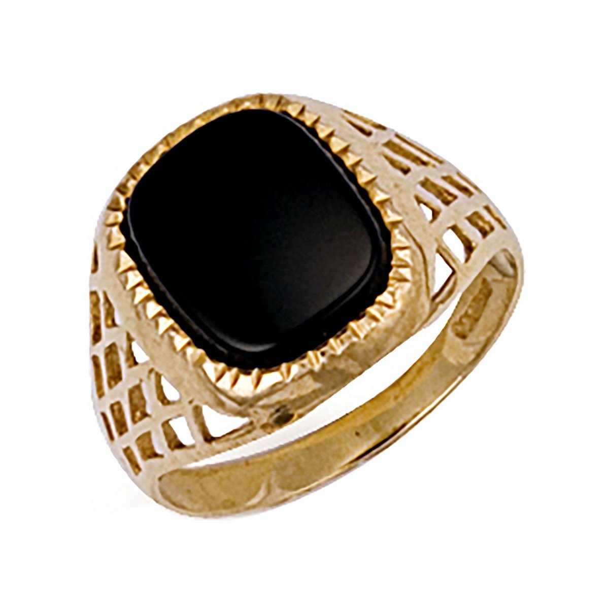 9ct Yellow Gold Basket Side Black Stone Ring – Bold & Refined - Samuel Perry