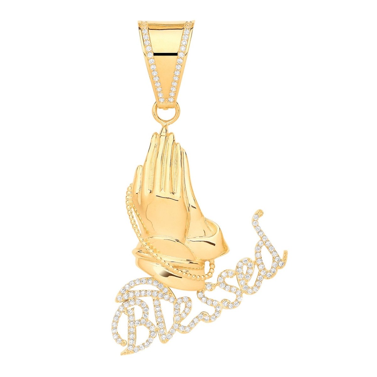 9ct Yellow Gold Blessed Praying Hands CZ Pendant – Divine Elegance - Samuel Perry