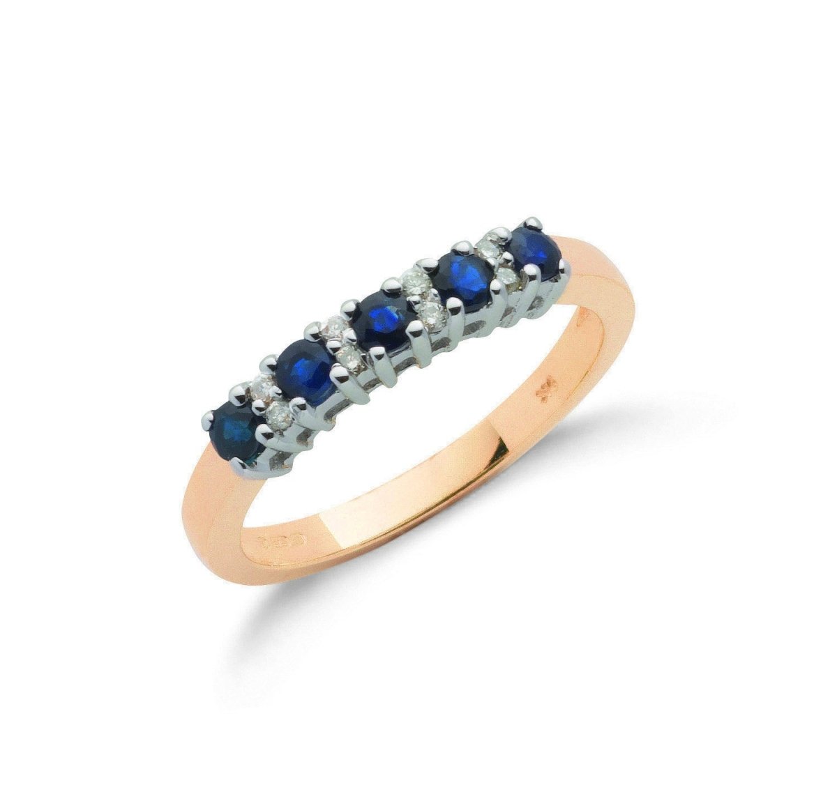 9ct Yellow Gold Blue Sapphire & Diamond Eternity Ring - Samuel Perry