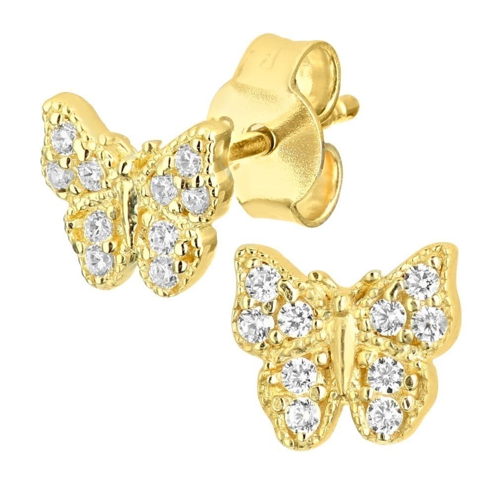 9ct Yellow Gold Butterfly Stud Earrings - Samuel Perry