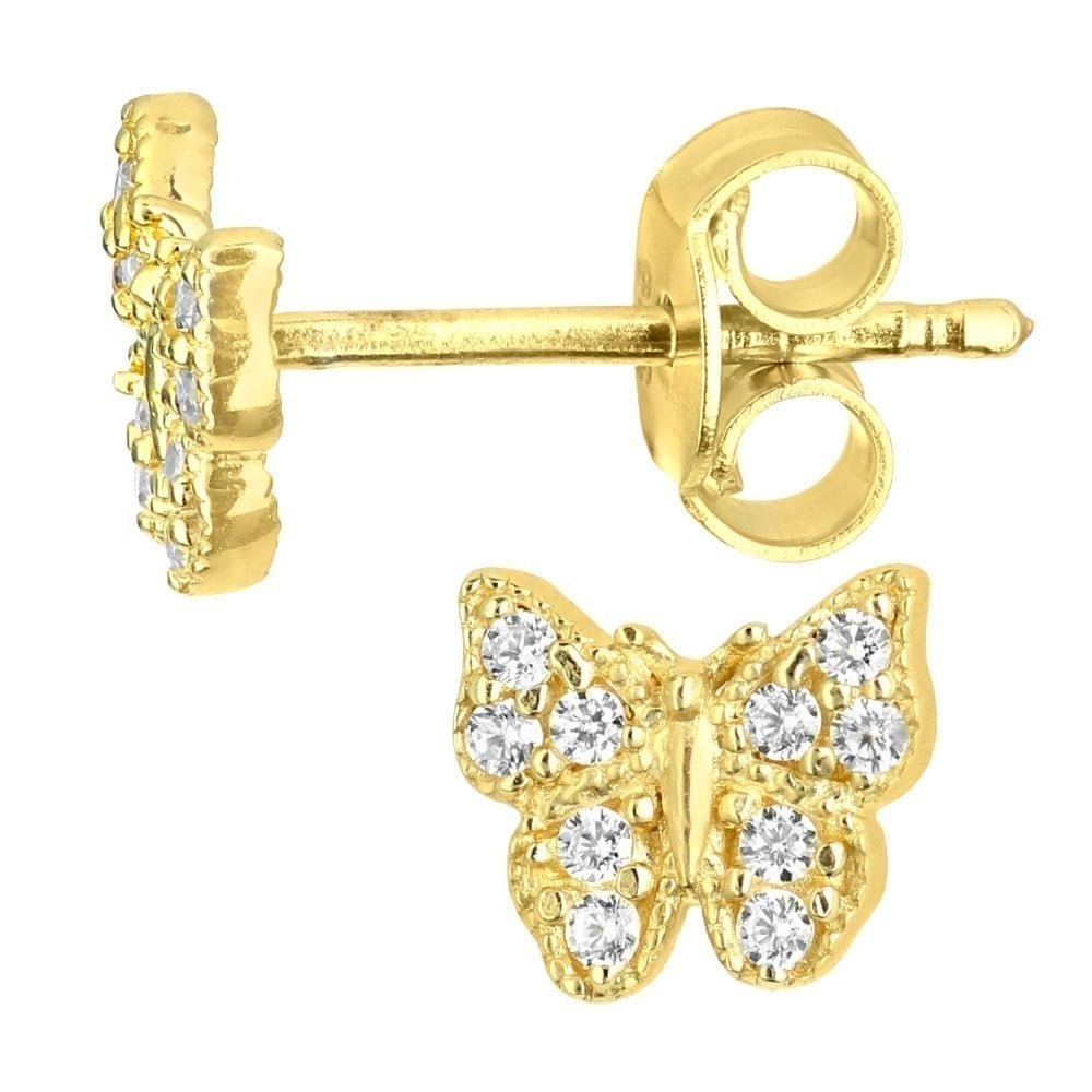 9ct Yellow Gold Butterfly Stud Earrings - Samuel Perry