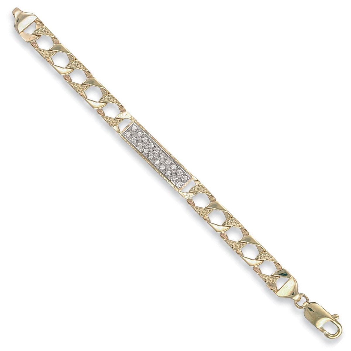 9ct Yellow Gold Casted Curb Baby CZ ID Bracelet - Samuel Perry