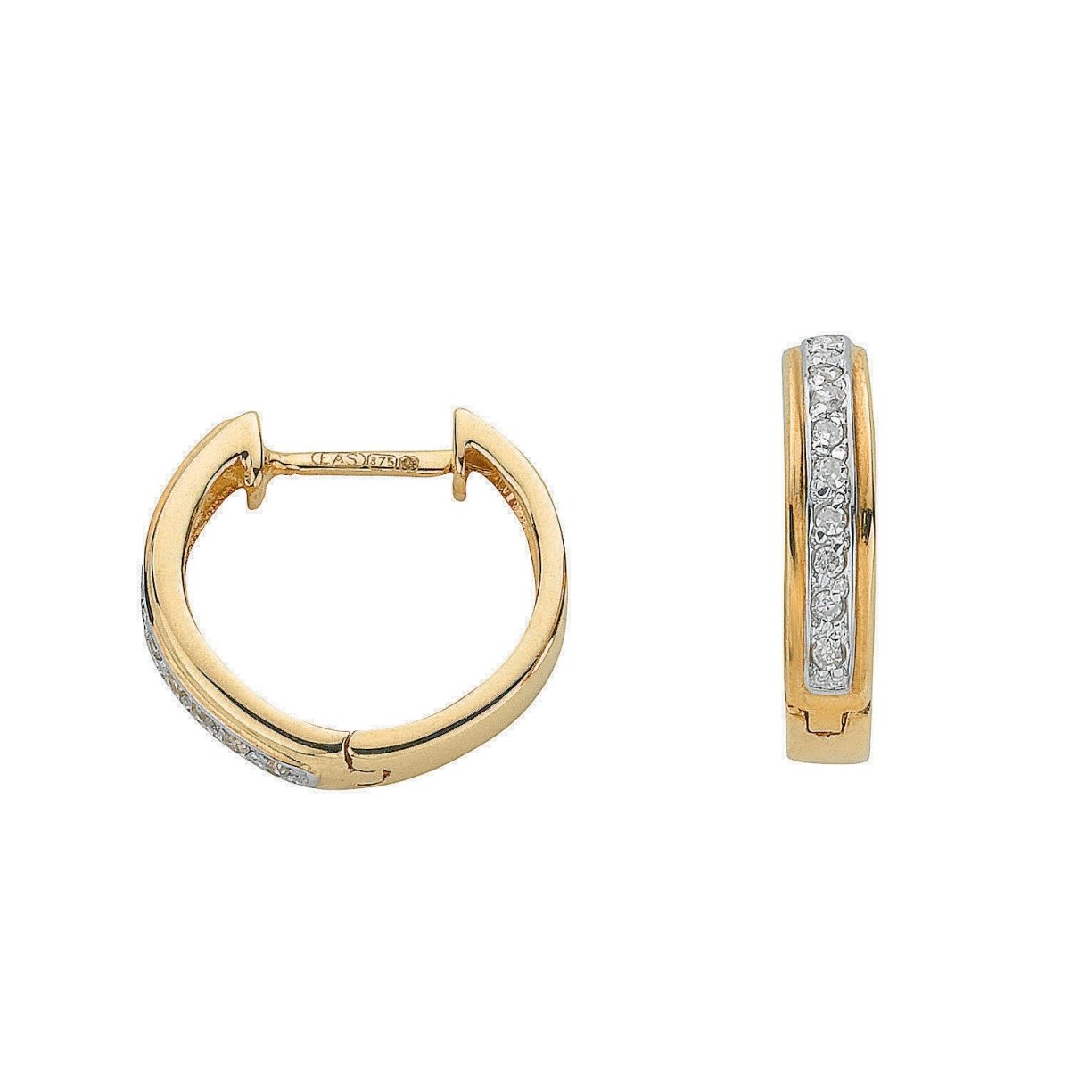 9ct Yellow Gold Channel Set Diamond Hoop Earrings - Samuel Perry