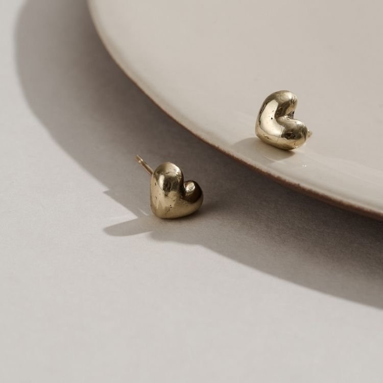 9ct Yellow Gold Chunky Puffy Heart Stud Earrings - Samuel Perry