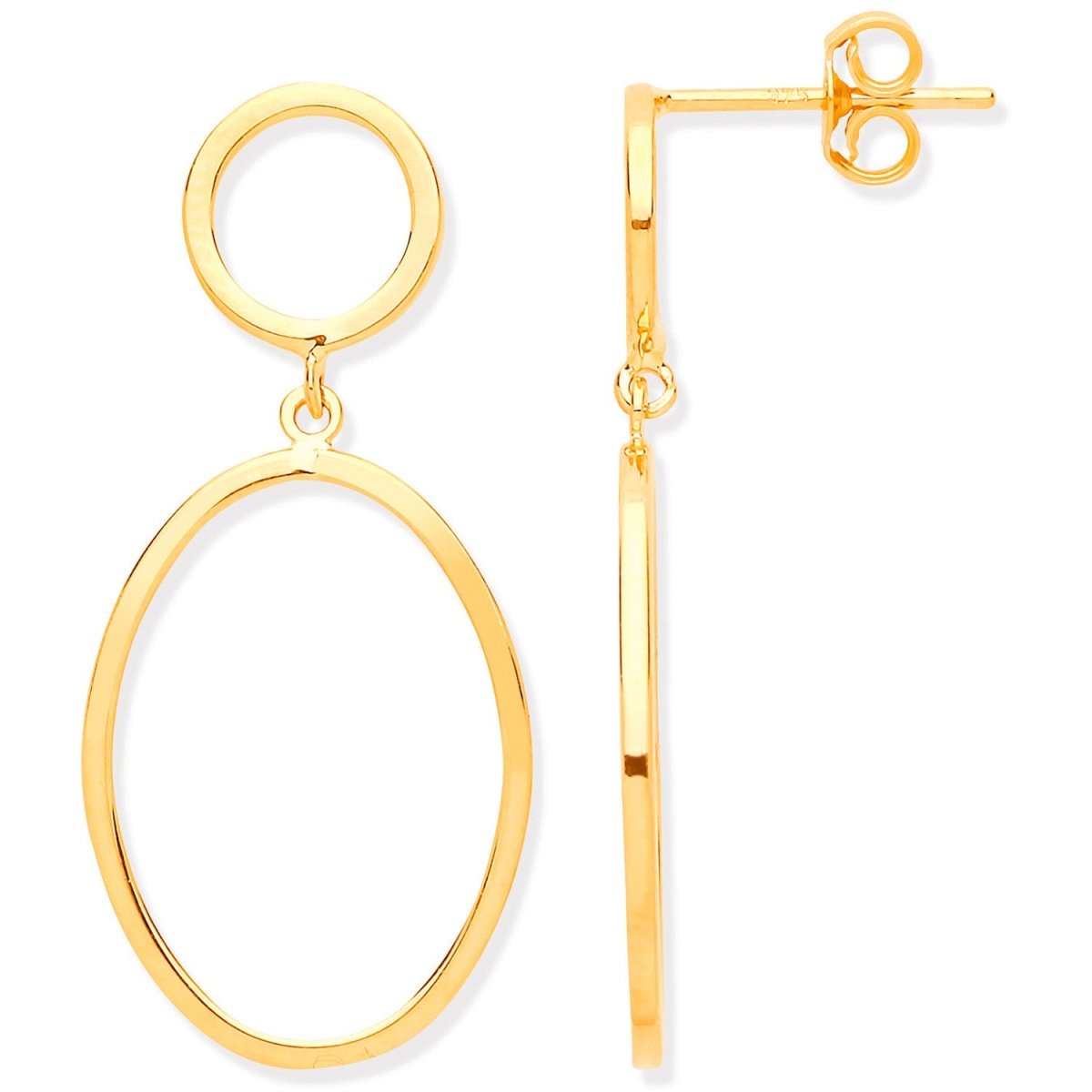 9ct Yellow Gold Circle and Oval Open Drop Earrings - Samuel Perry