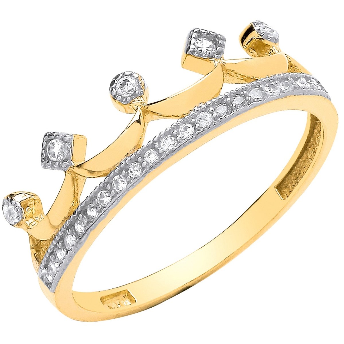 9ct Yellow Gold Crown CZ Eternity Ring – Regal Elegance - Samuel Perry