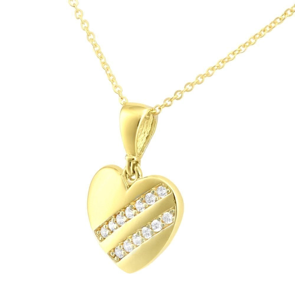 9ct Yellow Gold Crystal Heart Necklace - Samuel Perry