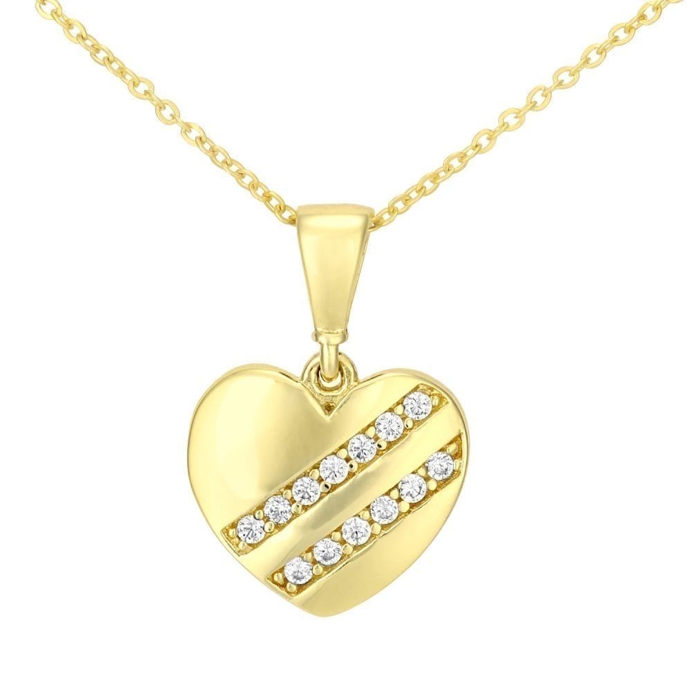 9ct Yellow Gold Crystal Heart Necklace - Samuel Perry