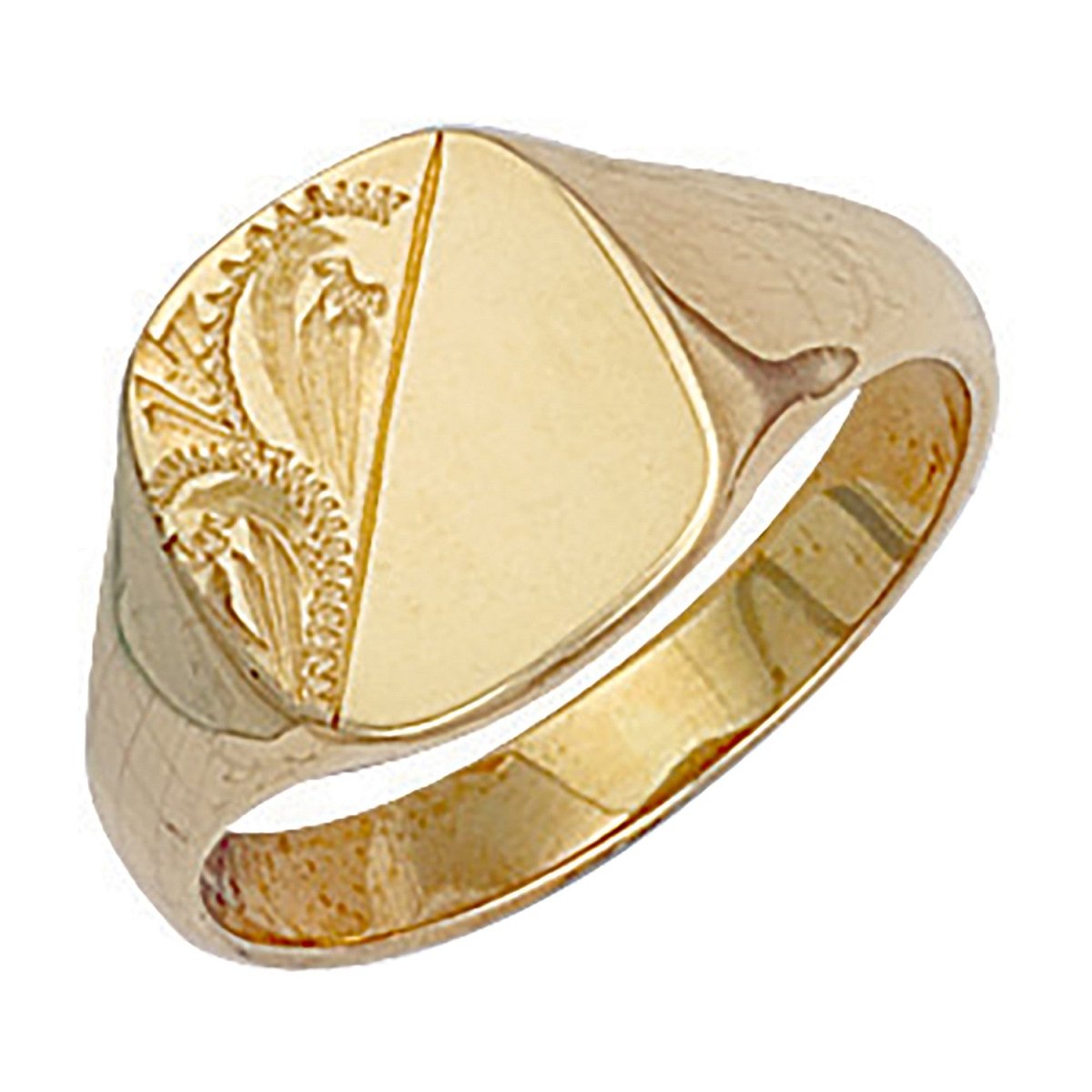 9ct Yellow Gold Cushion Engraved Signet Ring - Samuel Perry