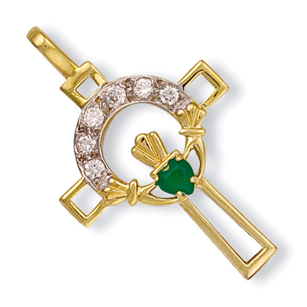 9ct Yellow Gold CZ Claddagh Cross – Symbolic & Elegant - Samuel Perry
