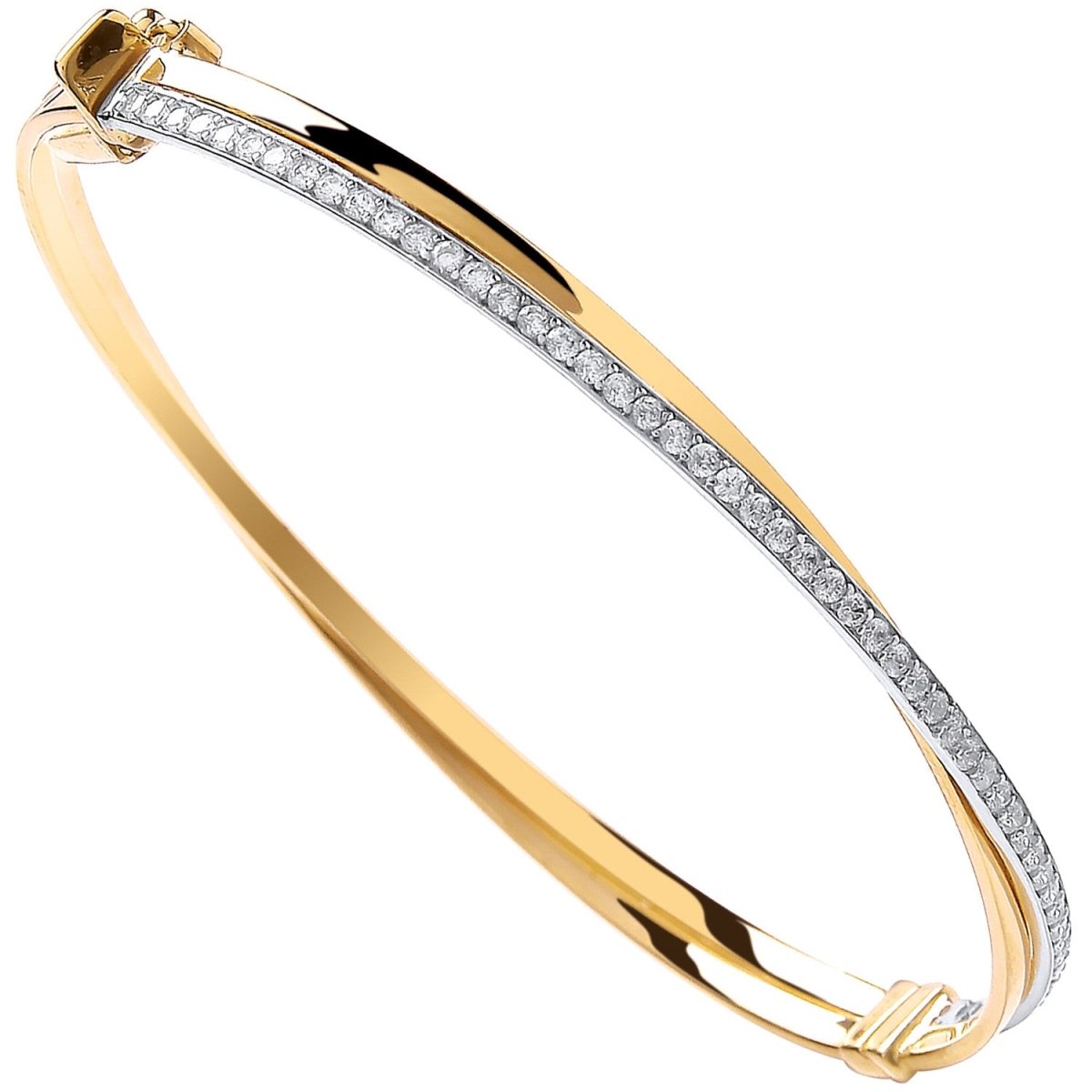 9ct Yellow Gold CZ Crossover Ladies Bangle - Samuel Perry