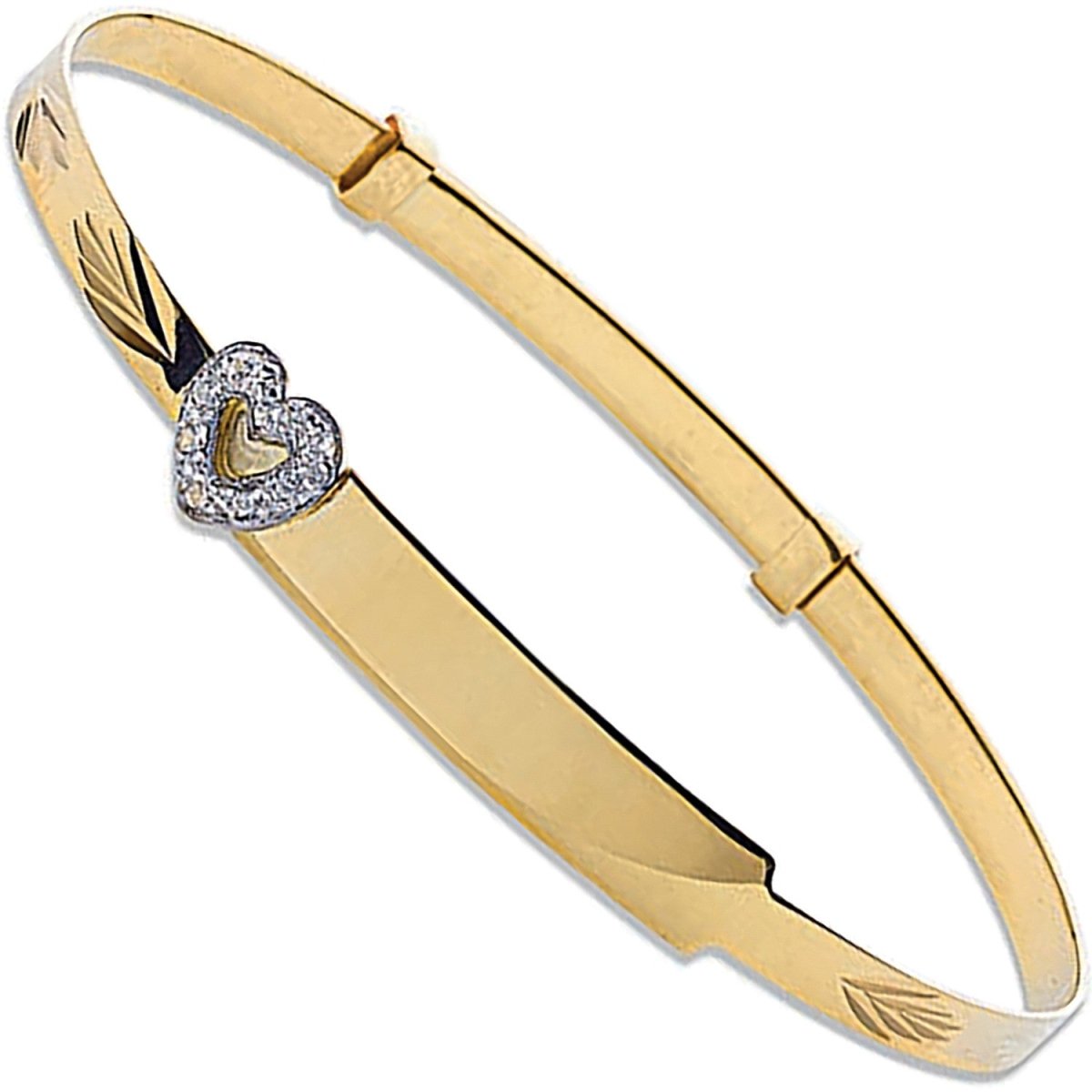 9ct Yellow Gold CZ Heart Expandable Baby Bangle – Elegant & Dazzling - Samuel Perry