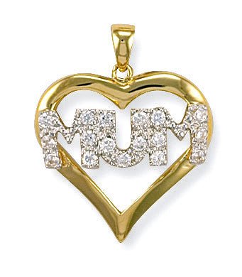9ct Yellow Gold CZ Heart Mum Pendant – Elegant & Meaningful - Samuel Perry