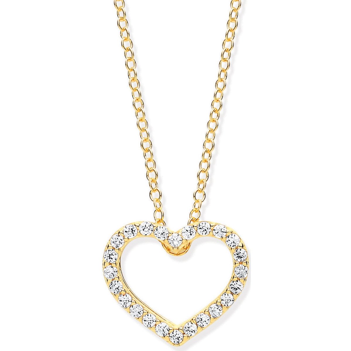 9ct Yellow Gold CZ Heart Necklace on 18" Chain - Samuel Perry