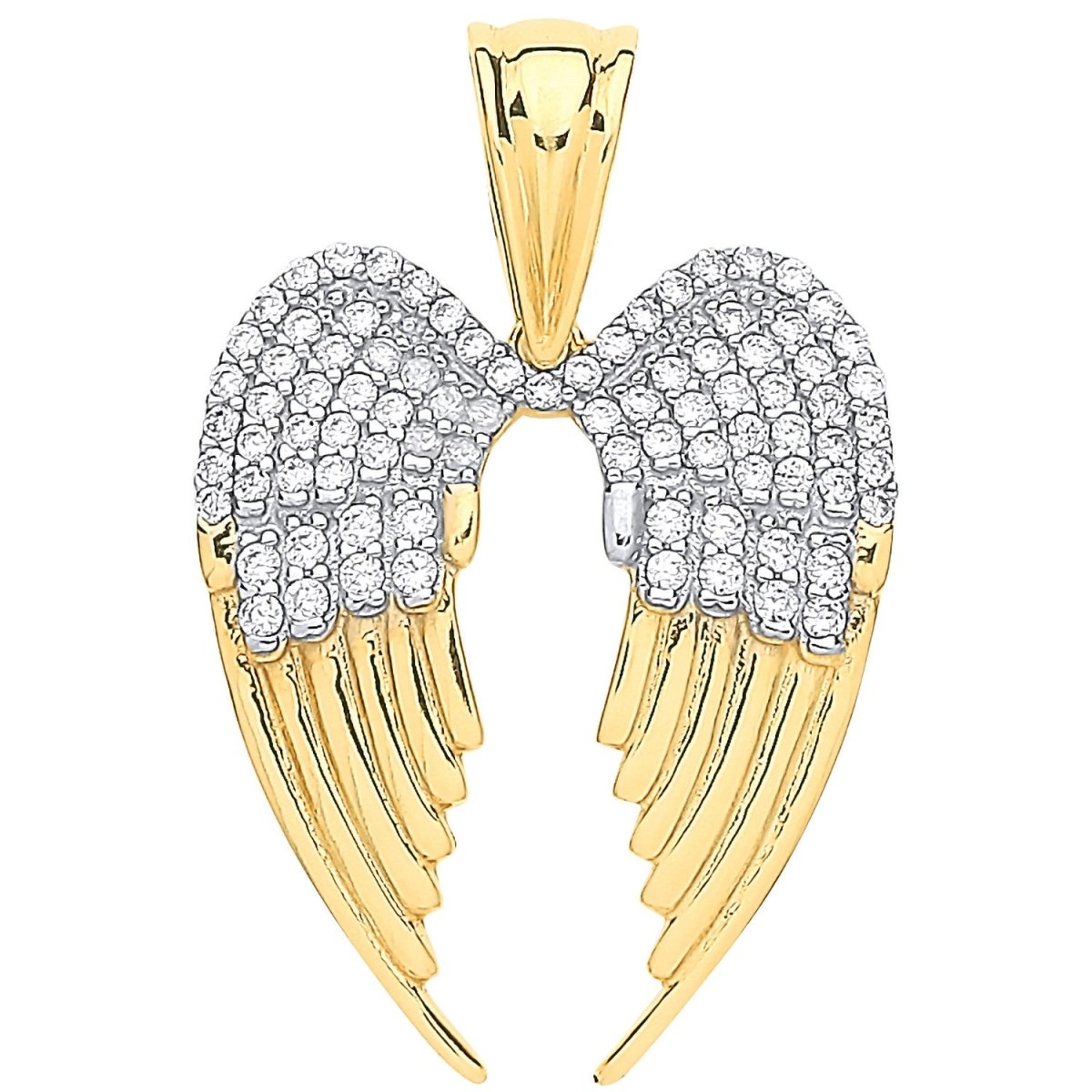 9ct Yellow Gold CZ Large Angel Wings Pendant – Elegant & Symbolic - Samuel Perry